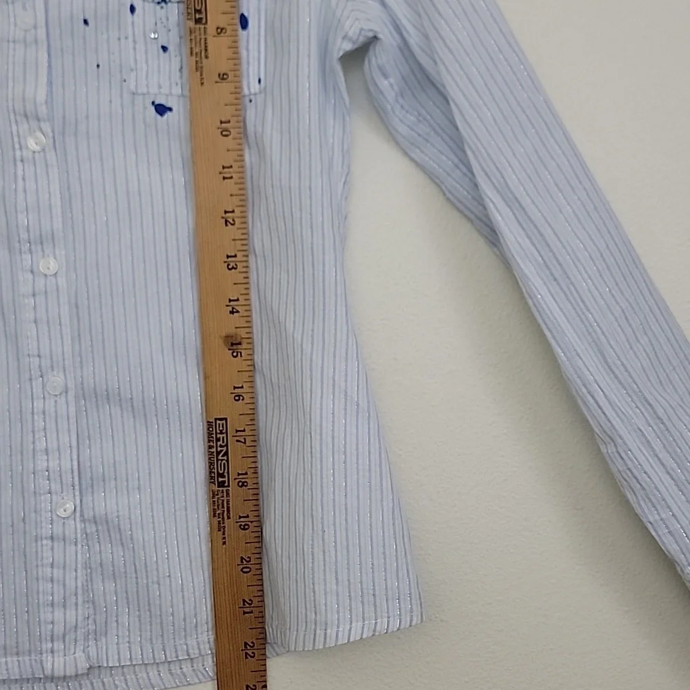 Justice Blue & Silver Striped Paint Splatter Long Sleeve Shirt Girls